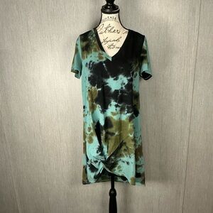 n:PHILANTHROPY Tie-Dye Scoop Neck Dress in Olive, Teal & Brown Size Medium